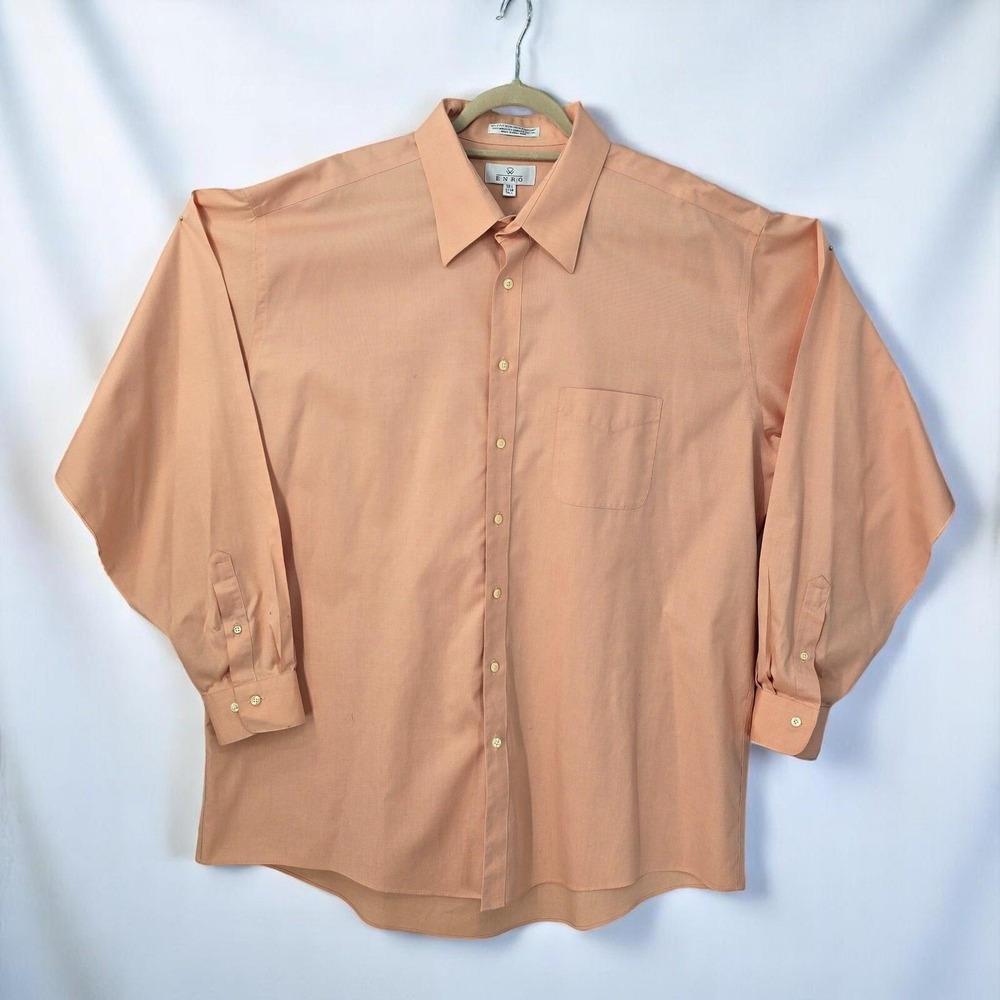 ENRO Dress Shirt Men  Tall 18 1/2 Peach Non-Iron Pinpoint Button Up Long‎ Sleeve